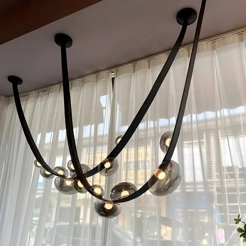 Minimalist Leather Glass Designer LED Ceiling Chandelier Living Dining Room Bar Hotel Exhibition Hall Bedroom Home Decor Lamps