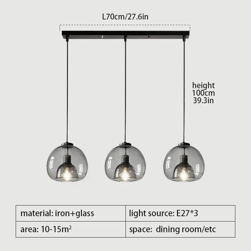 Glass LED chandelier bar living room dining table kitchen bar counter bedroom modern grey art pendant light