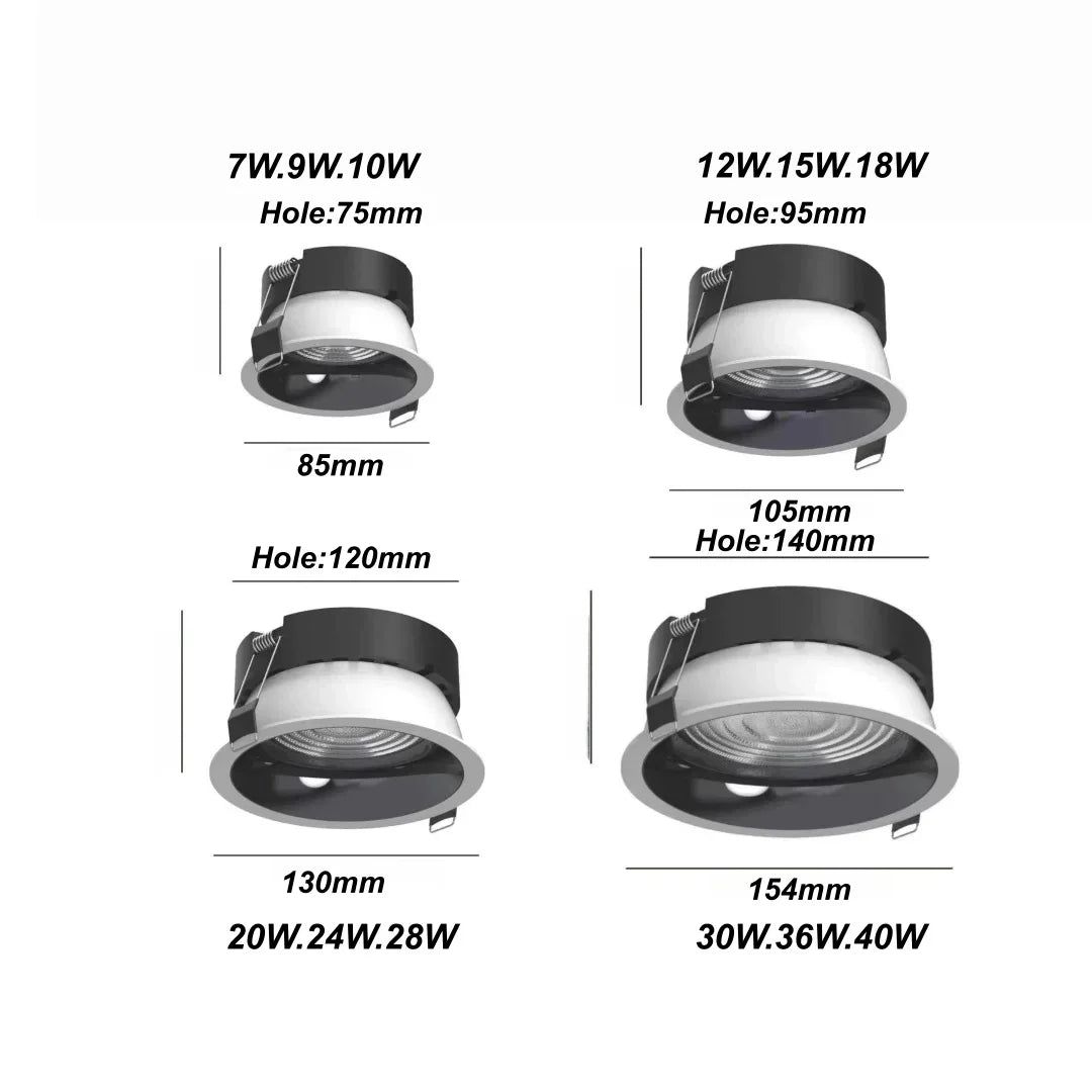 Recessed Anti-Glare LED Downlight - 12W 24W 40W Dimmable Ceiling Spotlight