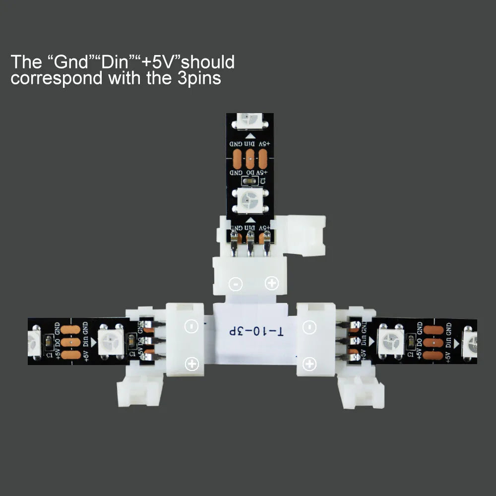 LED Strip Solderless Led Connector 2/3/4/5PIN L/T/X Shape Corner Connector For 10mm WS2811 WS2812 3528 5050 RGB Led Strip Light