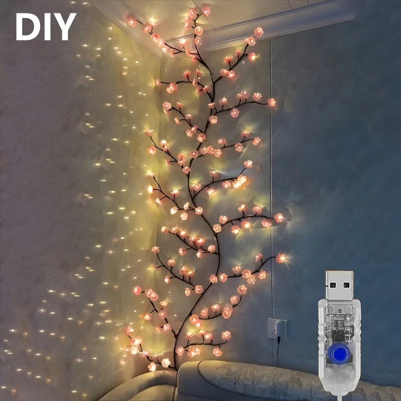 USB Cherry Blossom String Light with 8 Modes - Artificial Flower Vine Fairy Lights