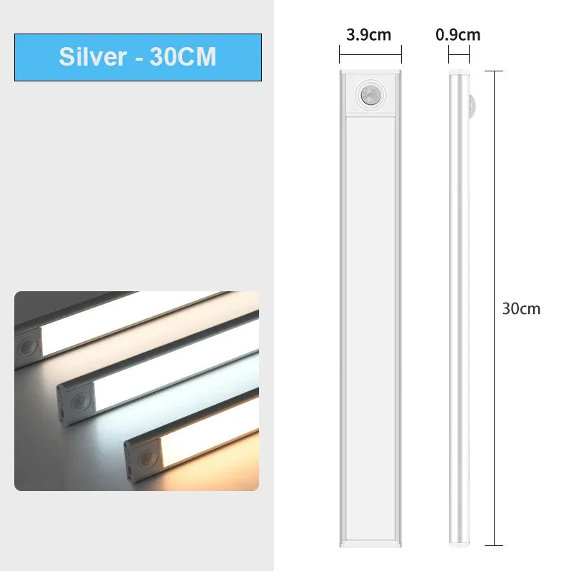 LED Night Light 20/30/40/60CM Motion Sensor Wireless USB Cabinet Night Light Wardrobe Lamp For Kitchen Cabinet Bedroom Wardrobe