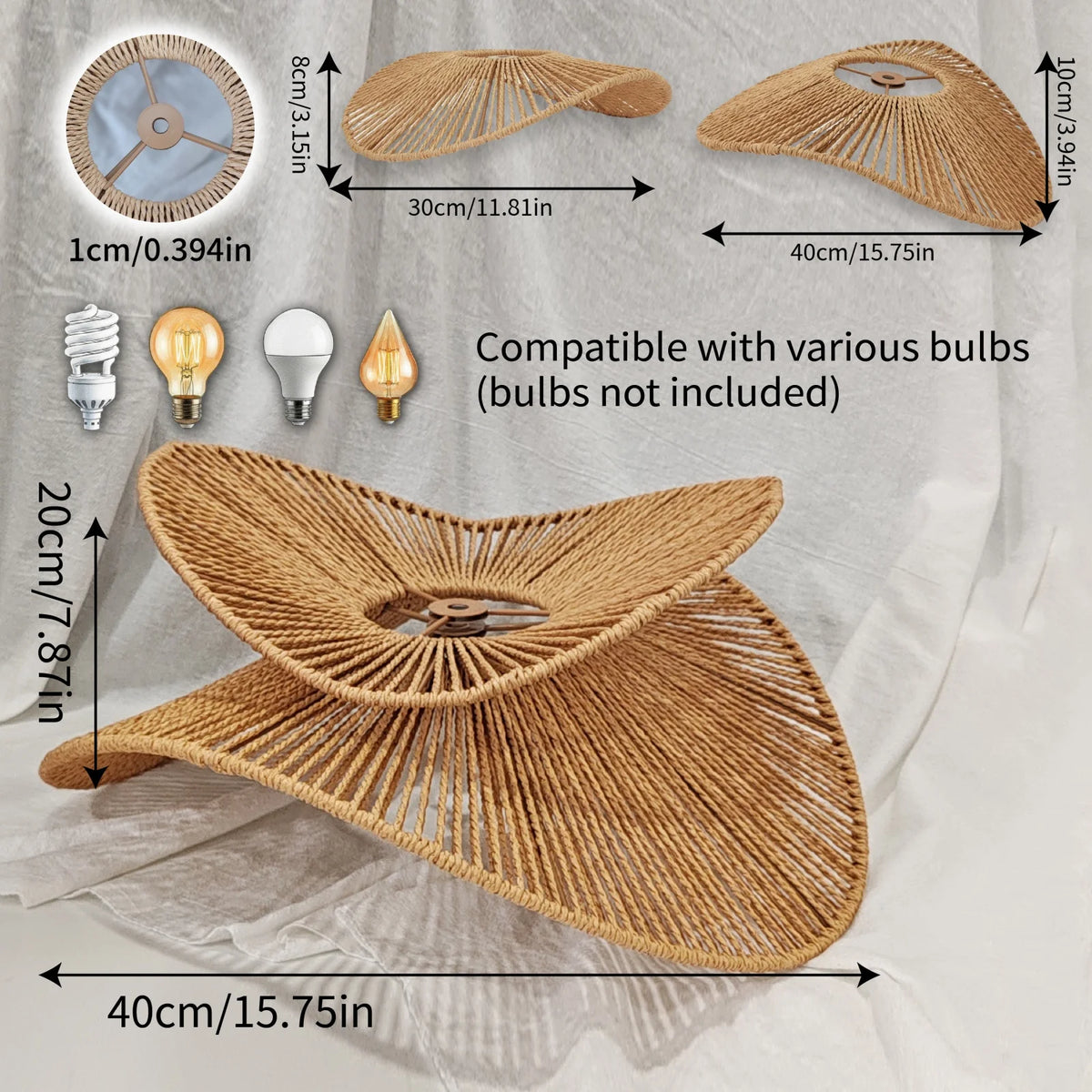 Wabi Sabi Lotus Shaped Woven Lamp Shade Handmade Pendant Cover for Living Room Kitchen Island Farmhouse Lighting Accessory