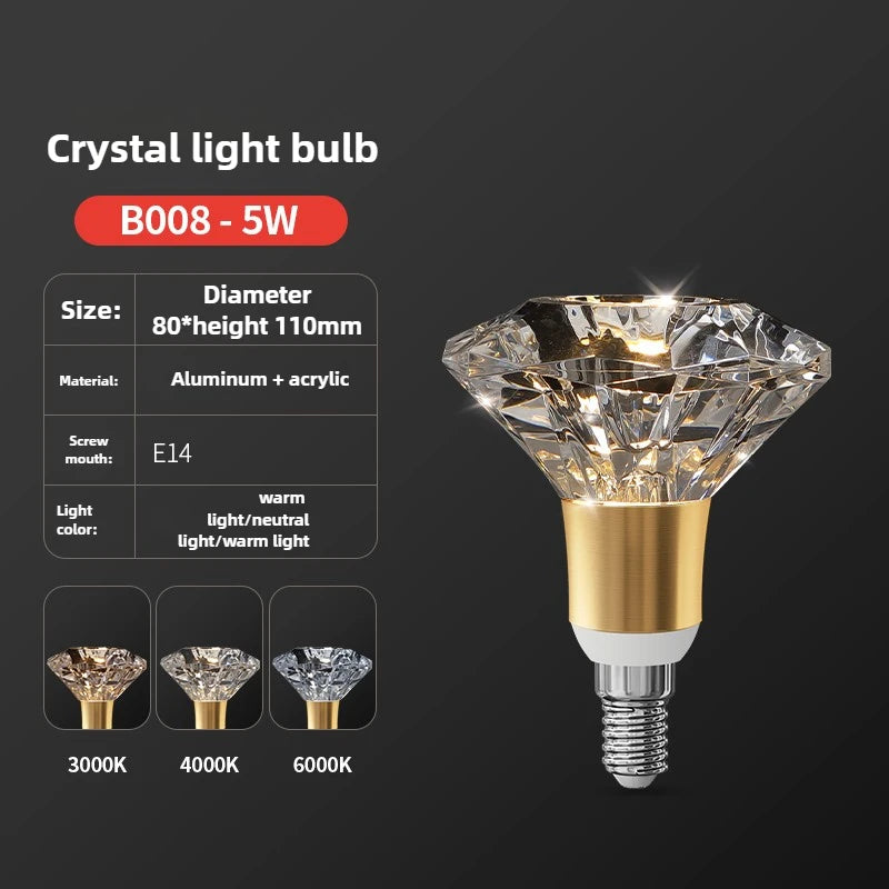Acrylic Crystal Mini Pendant Light 2pcs - E27/E14 LED Fairy Lamp for Bedroom & Kitchen, Warm White/Cold White, 110V-220V
