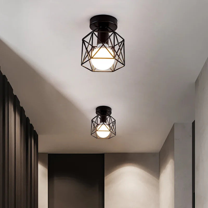 Golden Retro Ceiling Lamp for Balcony Corridor with 7W Bulb E27 Metal LED Ceiling Lights for living Room Bedroom Porch 110-220V