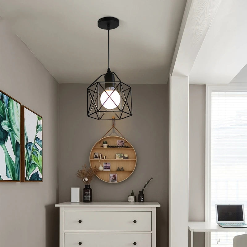 Modern LED Metal Cage Pendant Light - Minimalist Iron Gold & Black Lamp