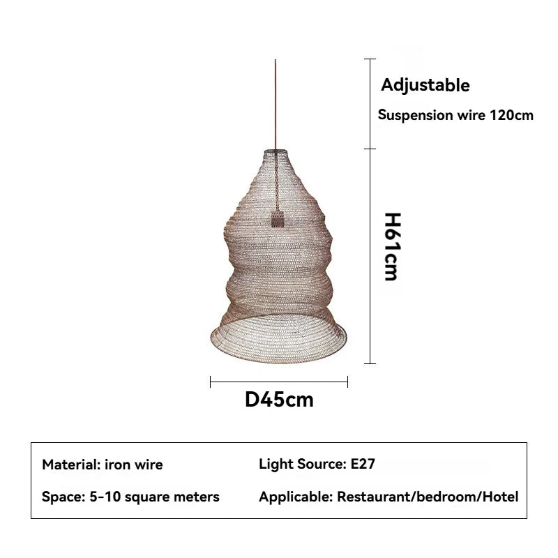 Wabi Sabi Style Pendant Lamp Hotel Restaurant Homestay Living Room Bedroom Bedside Lamp Wire Mesh Artistic Creative Lighting