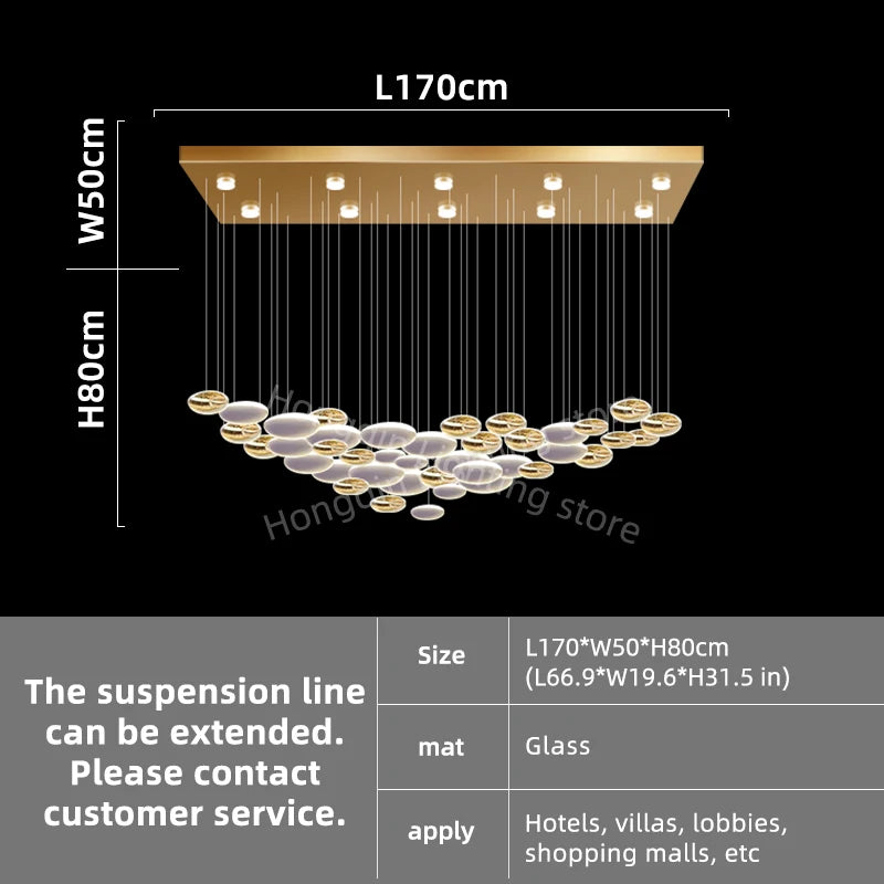 Customable Modern Chandelier Hotel Restaurant Lobby Pendant Light Luxury Villa High Ceiling Lighting Hall Glass Hanging Lamp