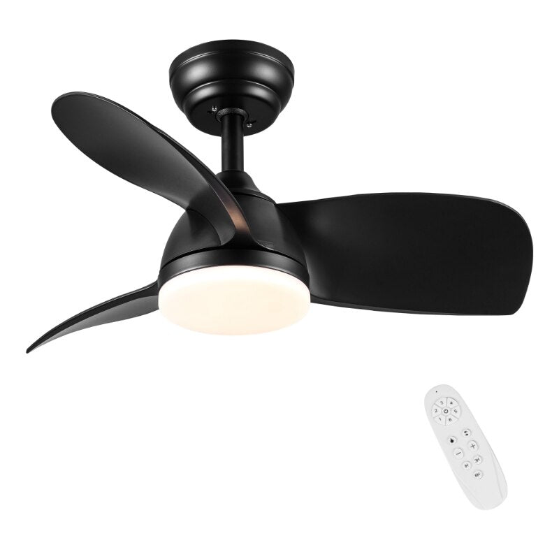 28 In Intergrated LED Ceiling Fan Lighting with Black ABS Blade Black ABS