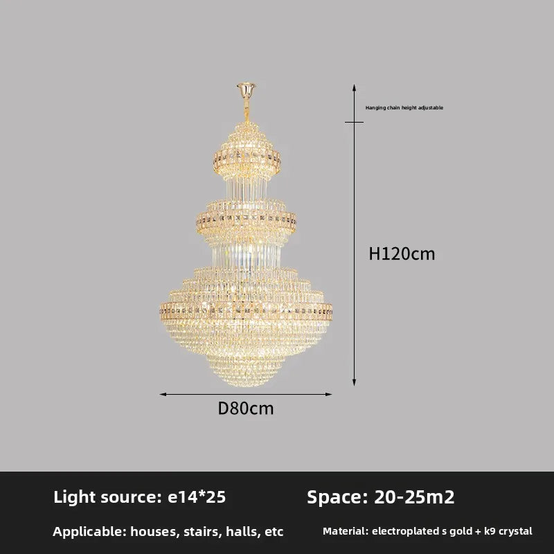 Double-Storey House Living Room Chandelier Hollow And Luxurious Modern And Retro Crystal Lamp-Style Multi-Story Villa Hall Light