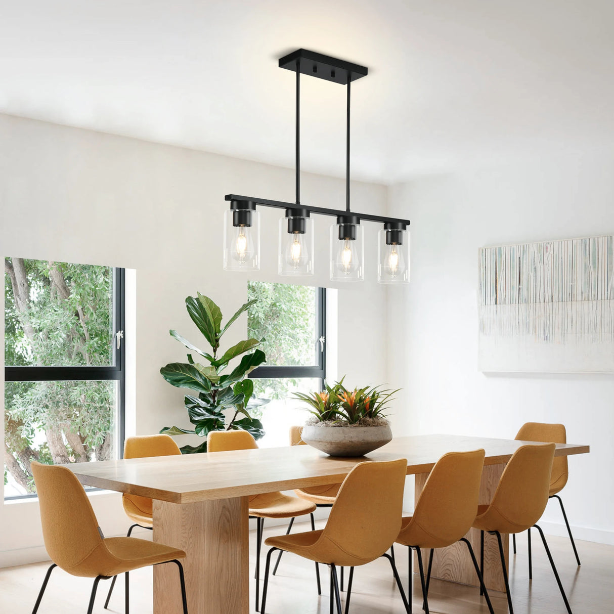4-Light Kitchen Pendant Lighting Over Island Black Kitchen Island Lighting Height Adjustable Chandeliers for Dining Room