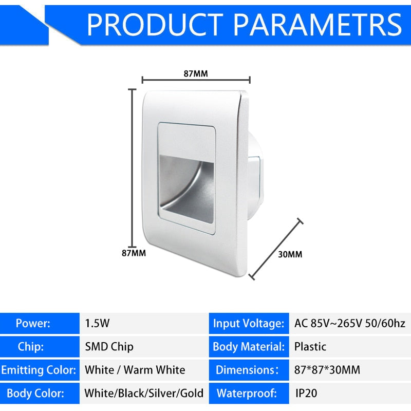 Recessed PIR Sensor Stairs Wall Lamp Indoor Stairs Wall light Corridor Lamp AC85-265V Wall Stairs Lighting Sensor Lamp For Home