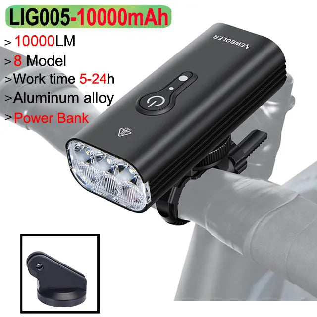 10000mAh Smart Bicycle Front Light (10,000 LM, USB-C) - Waterproof High-Lumen Headlight for MTB & Road Cycling
