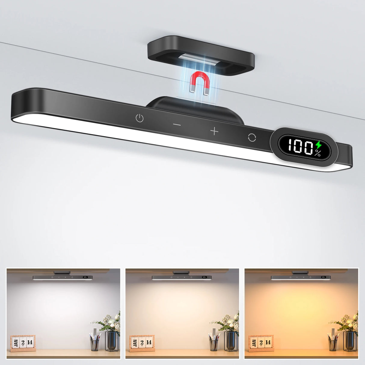 Rechargeable LED Under-Cabinet Light - 3 Colors Dimmable Makeup & Closet Light