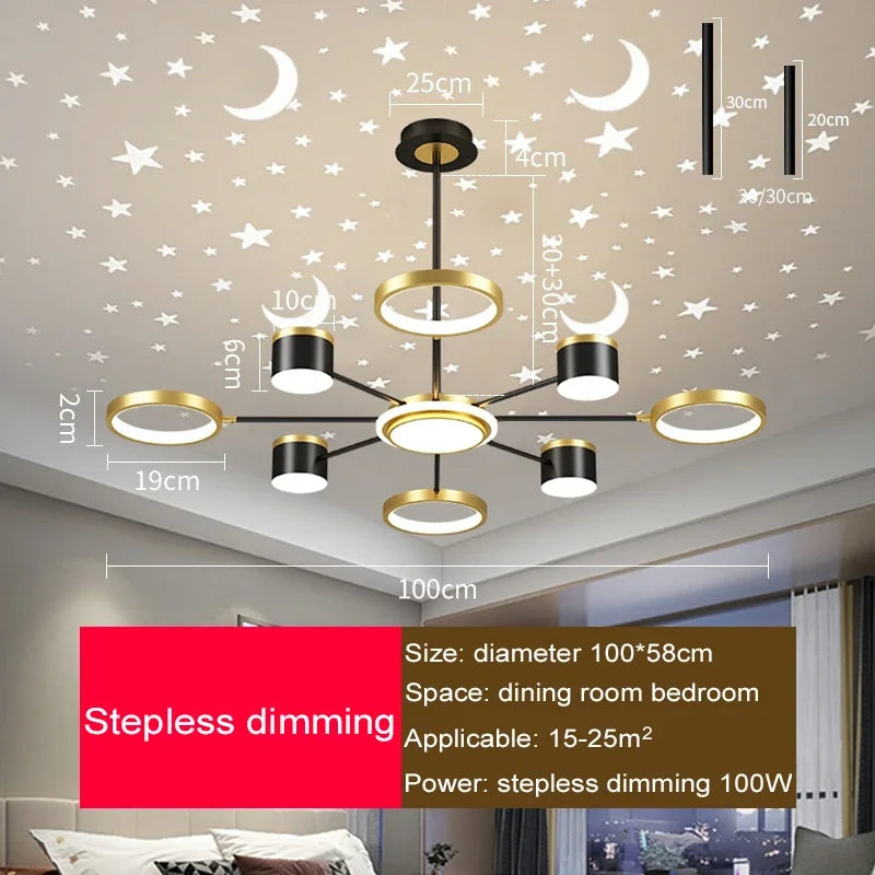2025 New Chandeliers Romantic Starry Modern Ceiling Light Fixture 6 Lights White Creative Home Stepless Dimmable Ceiling Lamp