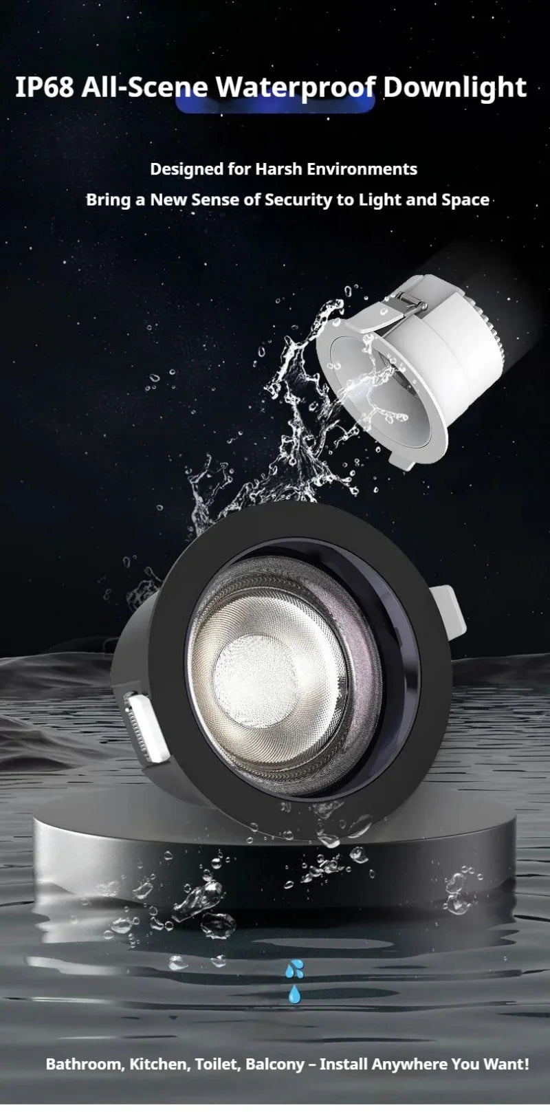 IP68 Waterproof LED Downlight Embedded 7W 9W 12W 15W 18W 24W LED Ceiling Light For Kitchen Washbasin Bathroom Recessed Spotlight