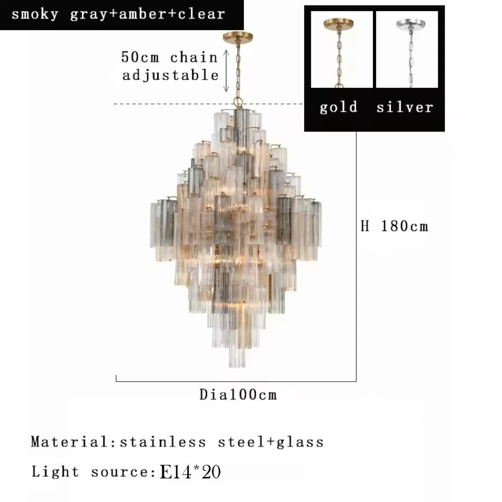 Crystorama Addis Polished Chrome Murano Glass Chandelier - Modern Luxury Pendant Light Fixture for Villa Staircase, Living Room & Hotel
