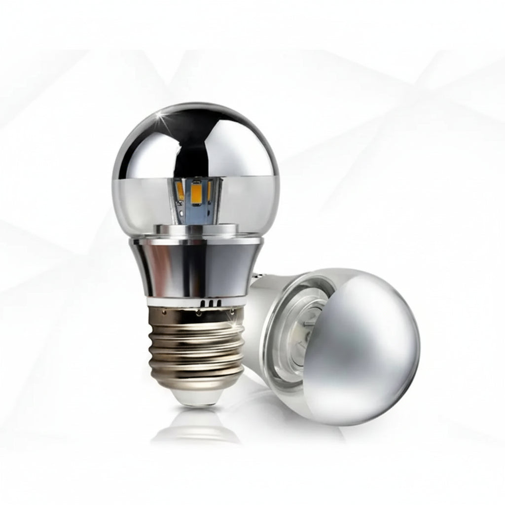 Half Silver Mirror LED Bulb - G45 Crown Silver Globe for Vanities & Pendants