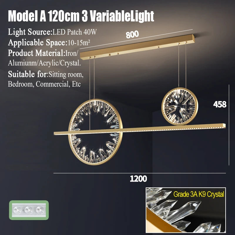 Modern Lustre Crystal Pendant Lamp for Living Room Kitchen Dining Room Bedroom Hall Circle Ring LED Chandelier Lighting Fixture
