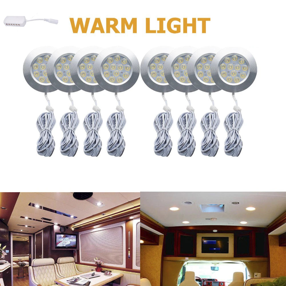 8X12V LED Warm LED Round Spot Interior Dome Ceiling Light 3W For Car RV Caravan Camper Trailer Camper Warm Light 300 LM Warm 300