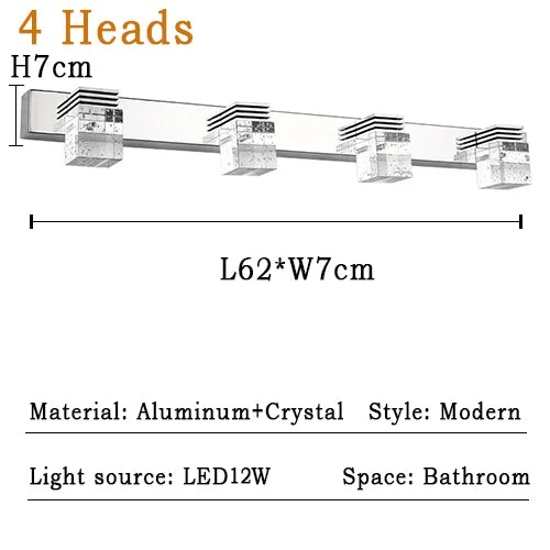LED Wall Light Waterproof Crystal Wall Lamps Mirror Front Light Wall Mounted Bathroom Living Makeup LED Wall Fixtures Sconce