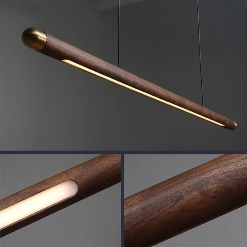 Black Walnut Pendant Lights Dining Tablesimple Strip Wood Hanging Lamps Kitchen fixture Home Decor Chandelier indoor lighting