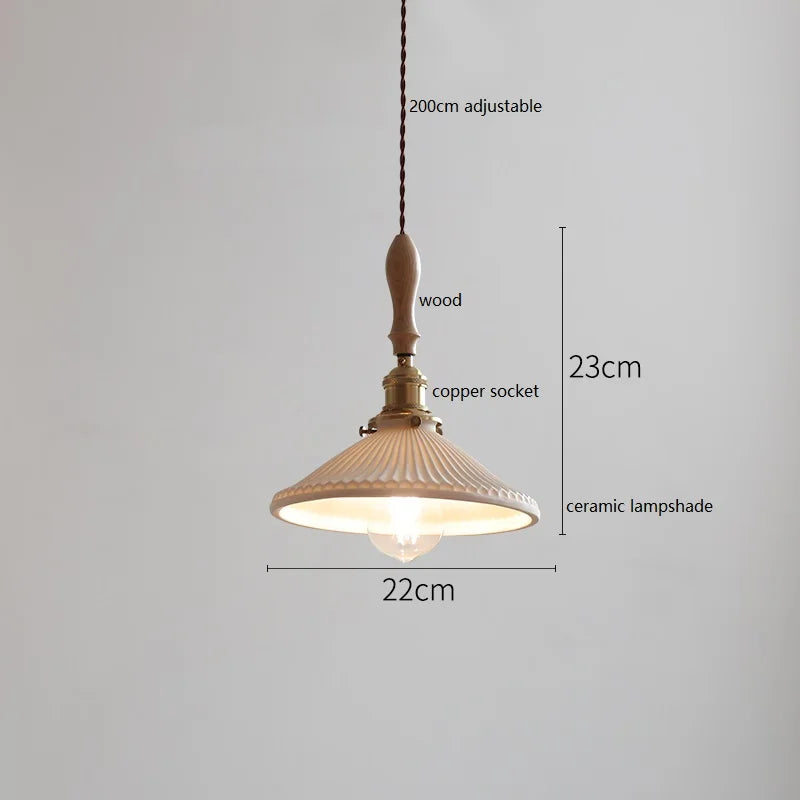 Butterfly Ceramic LED Pendant Lamp Beside Wooden Handle Copper Socket Home Decors Bedroom Dining Living Room Light Hang lamp