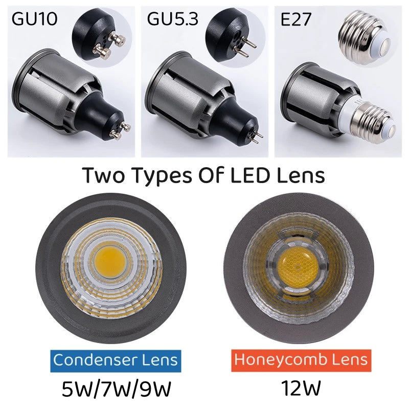 GU10/GU5.3/E27 COB LED Bulb 5W 7W 9W 12W Super Bright Replaceable Downlight Bulbs 3000/4000/6000K Indoor Spot Lighting AC85-265V