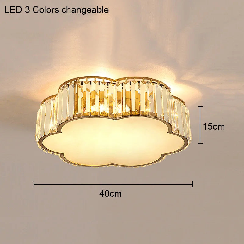 Modern Geometric Crystal Ceiling Light - Round & Square LED Lamp for Bedroom