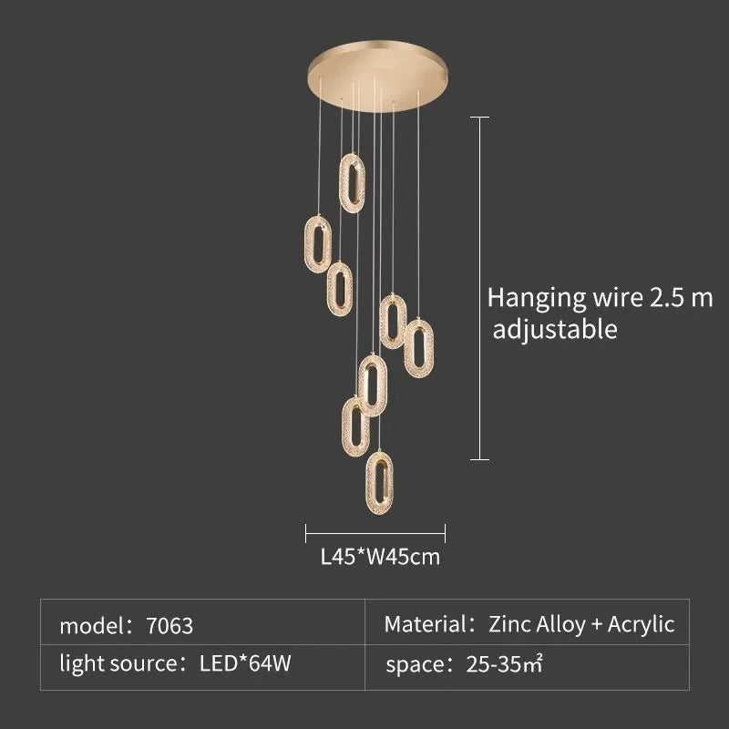 Modern Rings LED Chandeliers For Staircase Luxury Long Hanging pendant Lamps Gold Creative Indoor Attic Lighting Lustre Fixtures