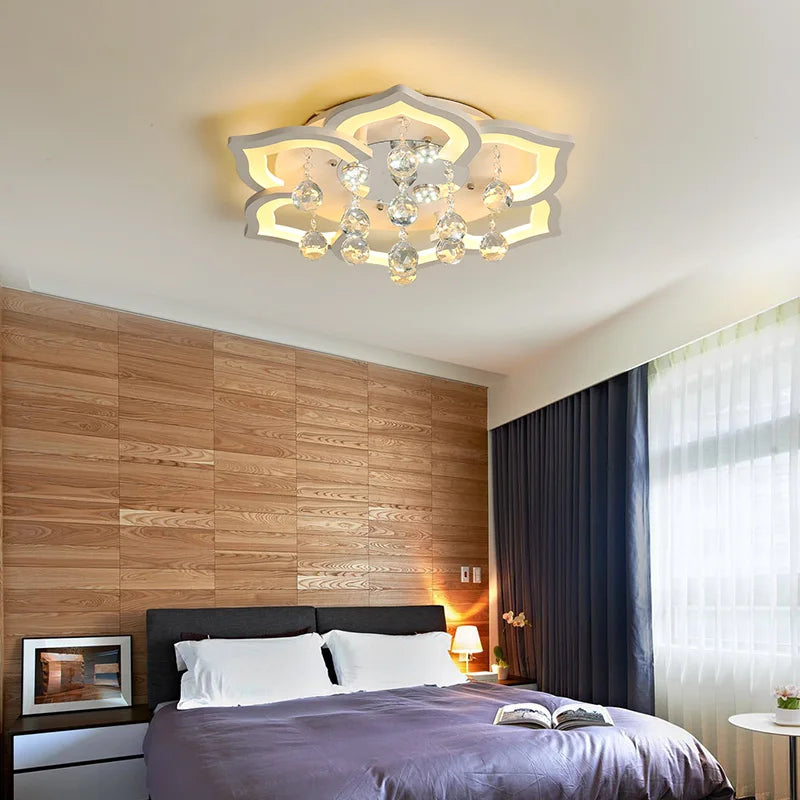 Modern LED Crystal Chandelier - Luxury Flush Mount Ceiling Light for Living Room