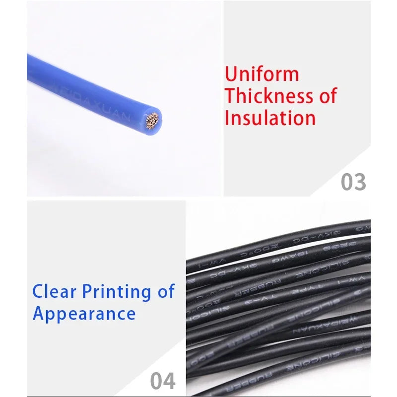 1/10M 14/16/18/20/22/24/26/28/30AWG UL3239 3KV Silicone Wire Insulated Tinned Copper Electrical Cable 3000V