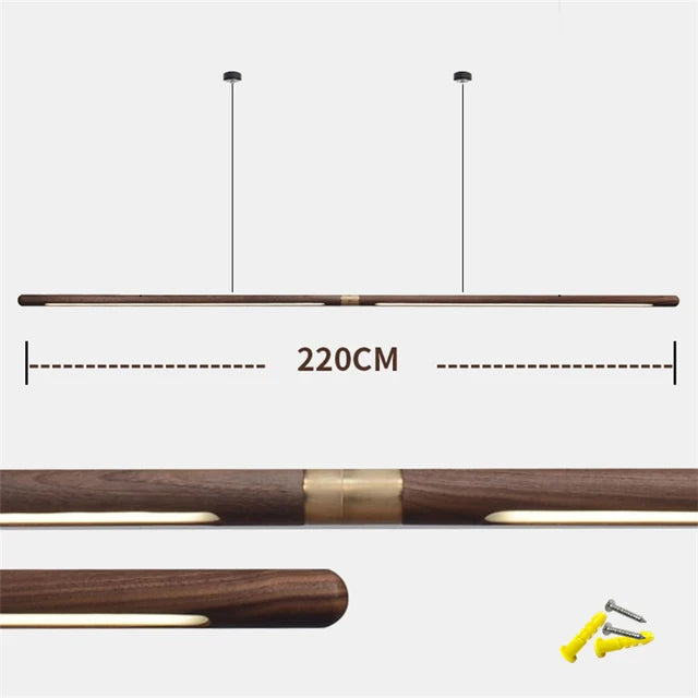 Walnut Wood Dining Chandelier - Simple Strip Hanging Lamp for Kitchen, Home Decor & Indoor Lighting