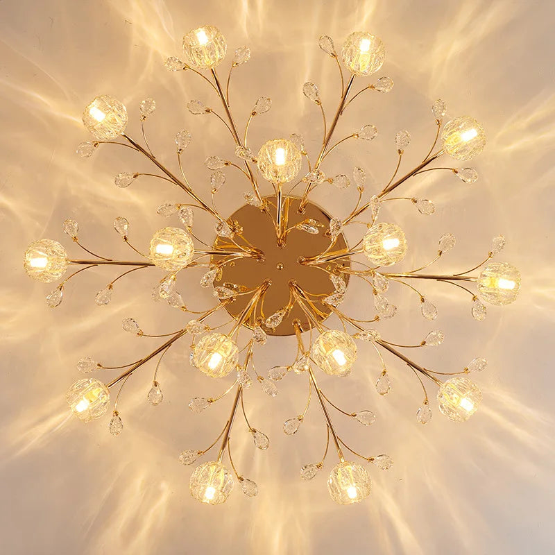 Nordic Luxury Dendritic Crystal Ceiling Lamp Glass Flower Light Shade Bedroom Restaurant Living Room LED Chandelier Bright Decors