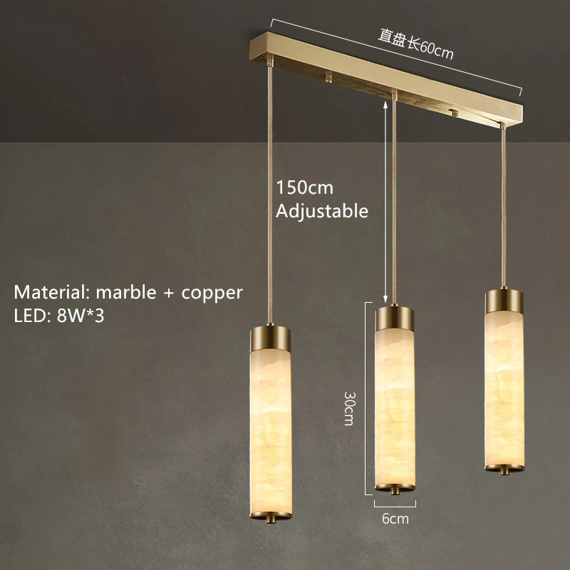 Natural Marble & Brass LED Pendant Light - Luxury Nordic Bedside Hanglamp