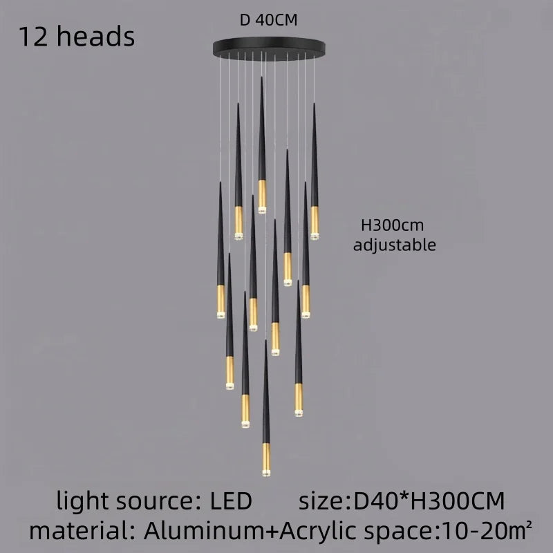 Modern Luxury Chandelier Nordic Ceiling Light Living Room Duplex Attic Long Pendant Light Villa Staircase LED Hanging Lamps