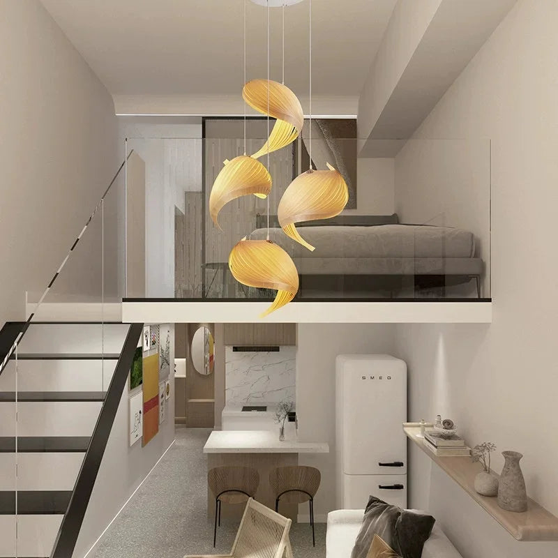 Japanese Unique Wooden LED Pendant Lamps Creative Living Room Restaurant Coffee Shop Art Chandelier Home Decor Lights Fixtures