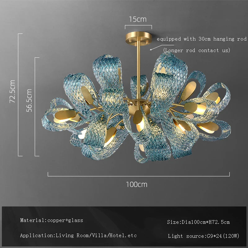 Glass-made Modern Home Appliance Ceiling Chandelier Designer Hanging Lamps for Living Room Dining Room Decoration Flower Shape