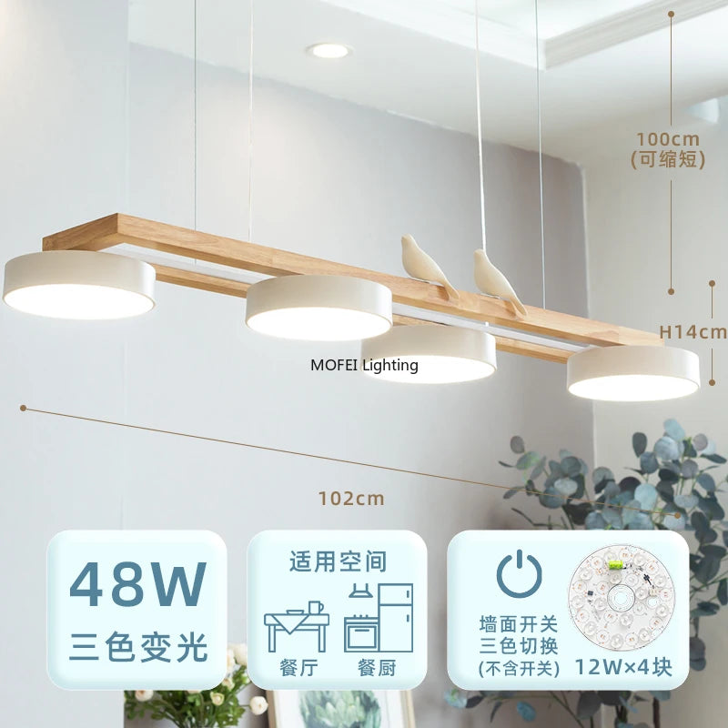 Nordic Log Style Restaurant Pendant Light FixtureDining Table Bar Chandelier LED Minimalism Solid Wood Modern Strip Home Decor