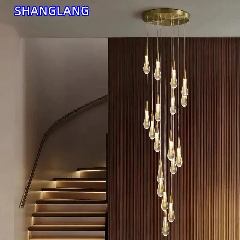 2025 New Modern LED Crystal Pendant Light Lustre Restaurant Bar Composite Staircase Light Living Room Home Decoration Lighting