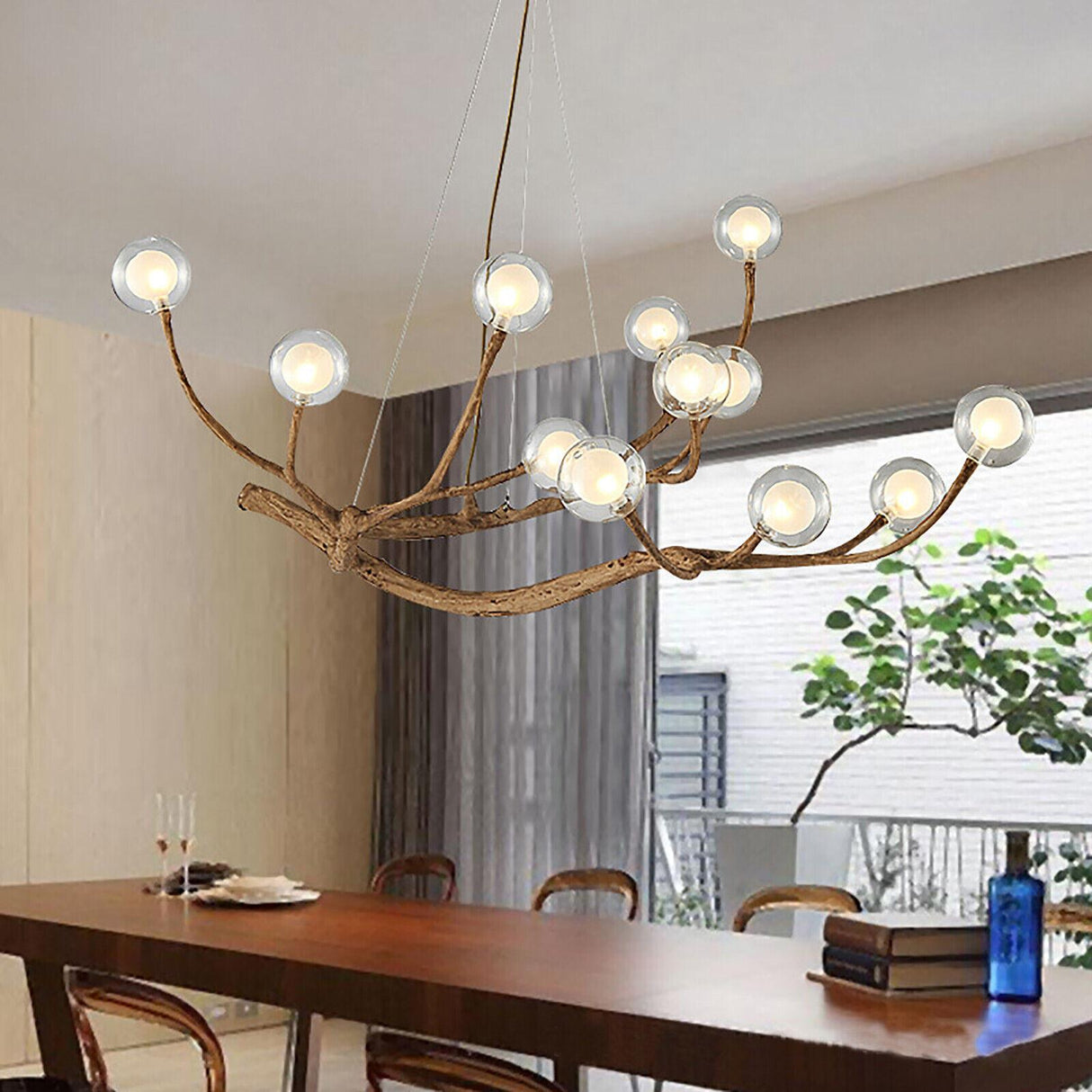 Modern 12 LED Chandelier Glass Bubble Lamp Tree Branch Hanging Ceiling Light 36W