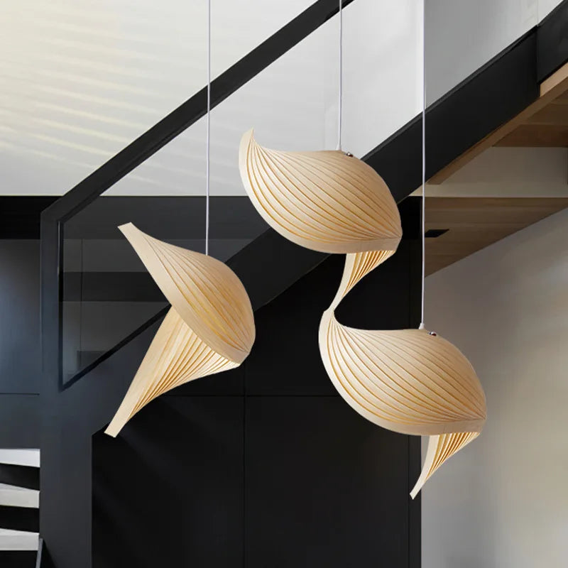 Japanese Unique Wooden LED Pendant Lamps Creative Living Room Restaurant Coffee Shop Art Chandelier Home Decor Lights Fixtures