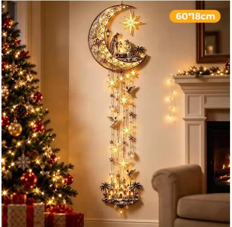 2027 Christmas Magic Trail Wall Light-LED Glowing Xmas Scene Wall Decoration,Santa Sleigh Reindeer Hanging Decor for New Year Pa