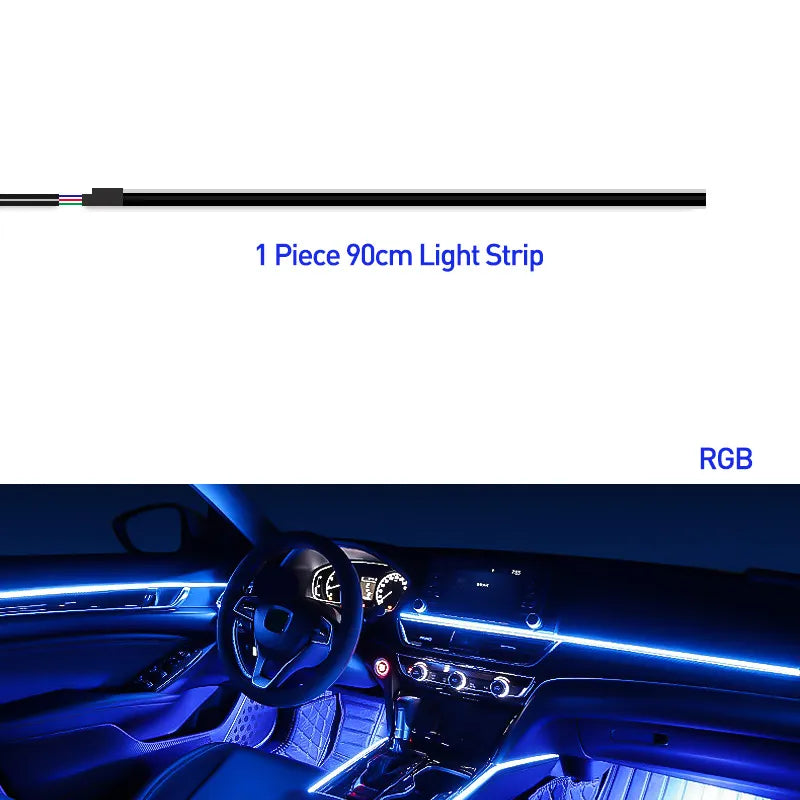 Car's atmosphere with 18 acrylic strips in 64 Colors , controlled by a Bluetooth app.