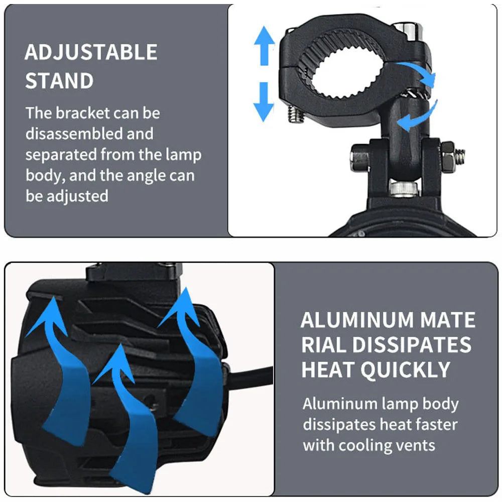 100W Motorcycle LED Fog Lights - Dual Color Auxiliary Driving Spotlights