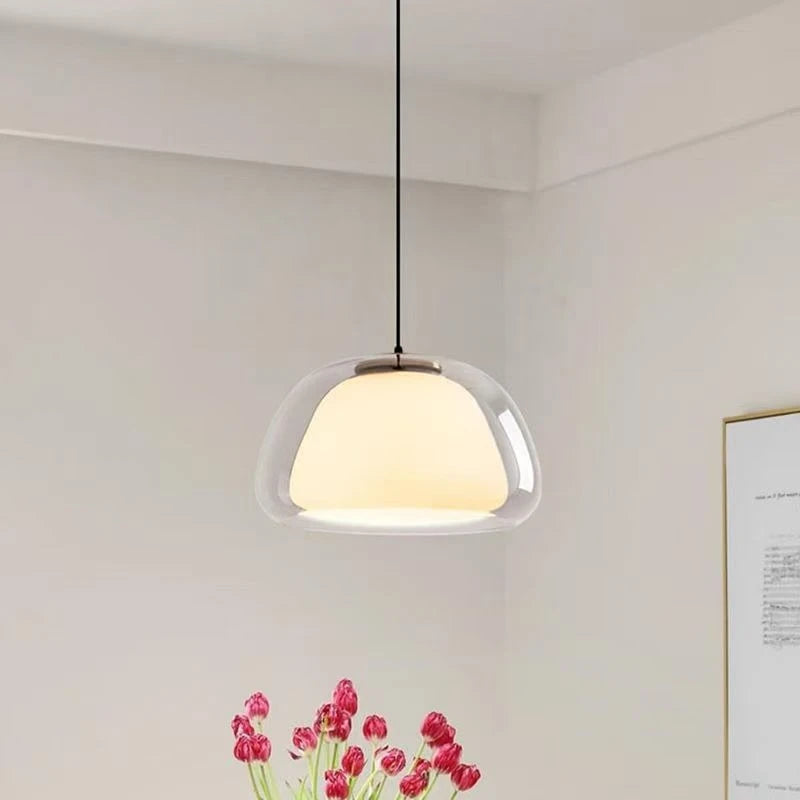 Creative Jelly Pendant Light Nordic Design Restaurant Kitchen Light Transparent and Milk White Double Layer Glass Chandelier