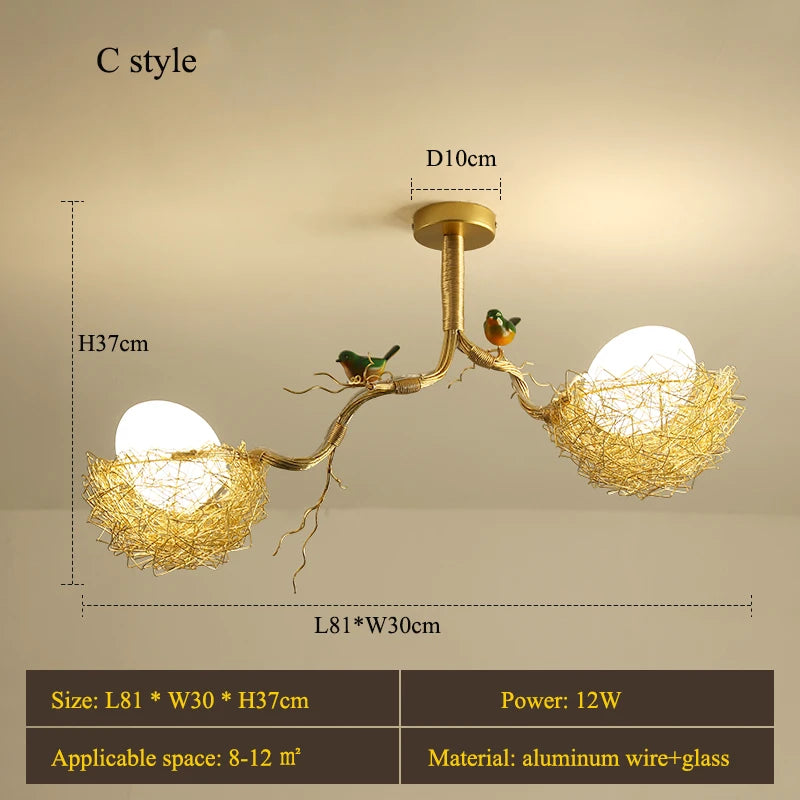 Modern Led Living Dining Room Kitchen Chandeliers Gold Bird Nest Egg Glass Ball Pendant Light Bedroom Loft Ceiling Hanging Lamp