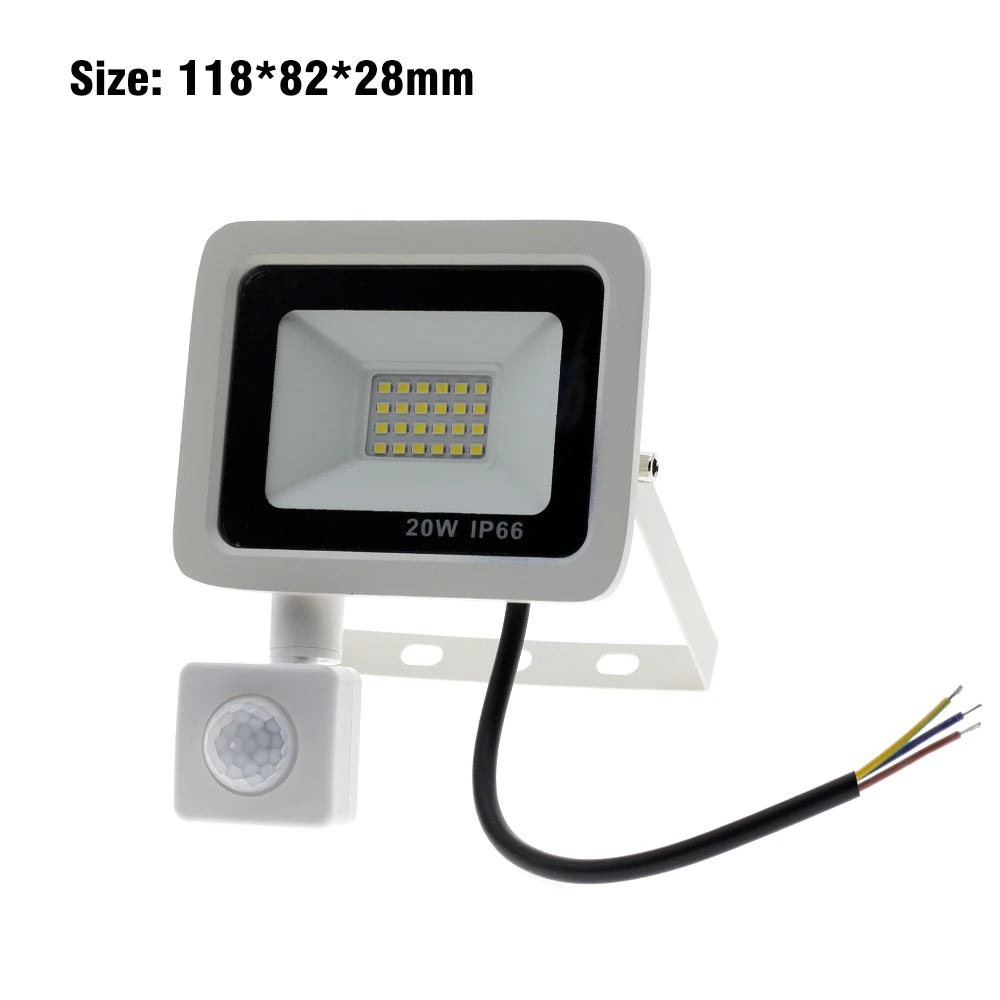LED Floodlight PIR Motion Sensor White IP66 AC220V Exterior Projector Spotlight SMD2835 Outdoor Lighting Floor Lamp