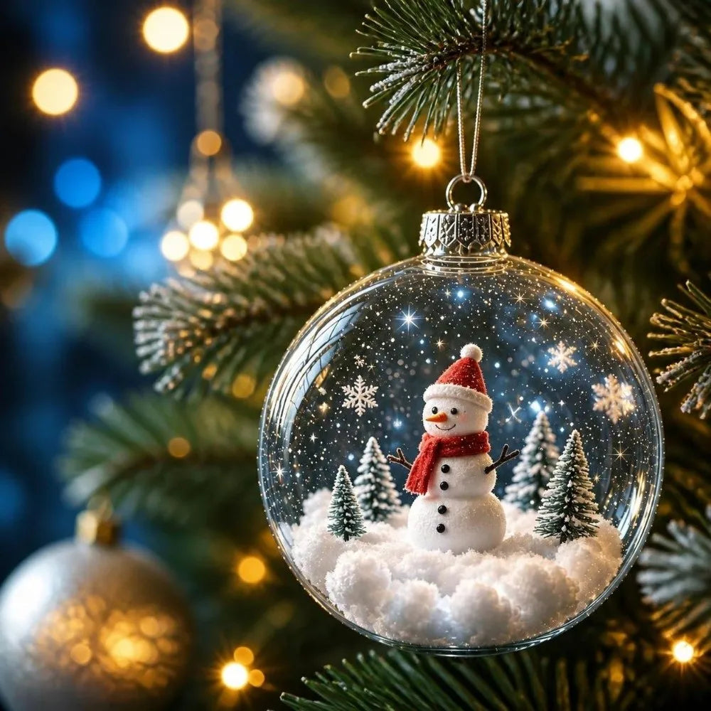 Luminous Transparent Christmas Hanging Ball LED Lights Snowman Christmas Tree Decor Elk Sock Xmas Tree Ornaments Christmas Tree