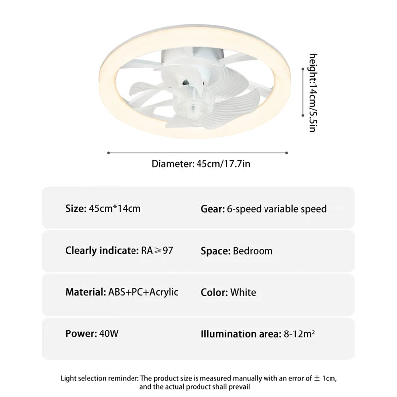 Modern Thin Ceiling Fan Light, White Silent Ceiling Fan, Remote Control, Unlimited Dimming, 6 Wind Power, Bedroom Living Room
